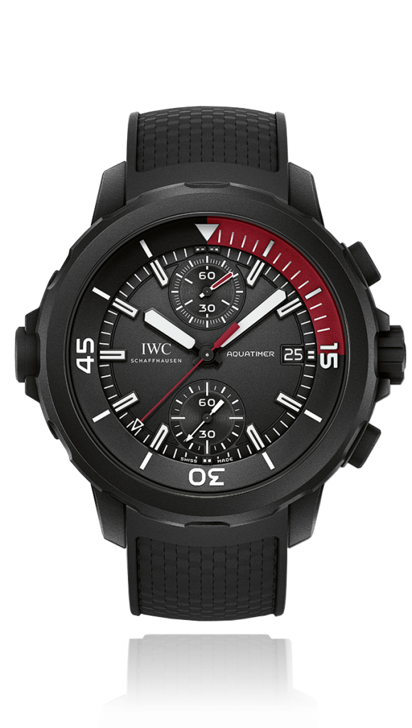 All Black IWC Aquatimer Replica Watches UK With Red And White Elements Of Good Quality