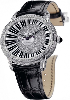 The black straps fake watches are decorated with diamonds.